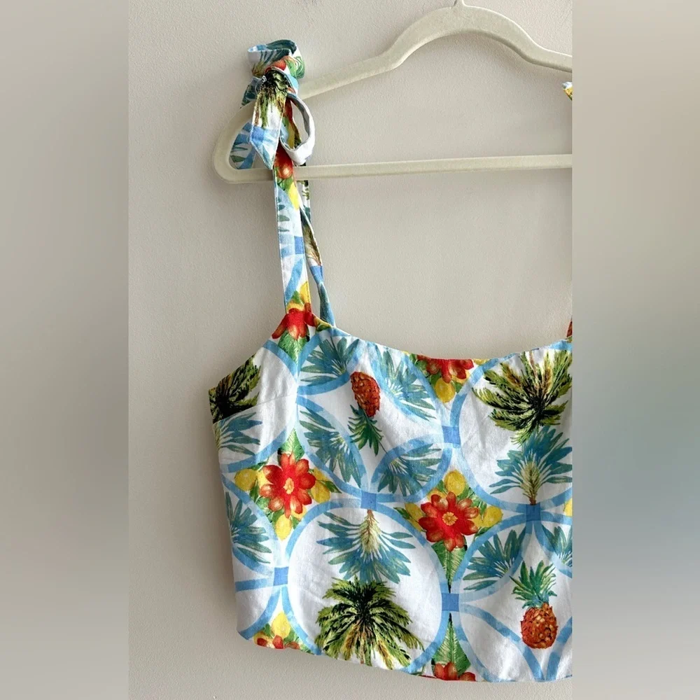 Rachel Zoe Tropical Print Matching Tank Top & A-Line Skirt Set,Blue/Green, Large - Picture 3 of 16